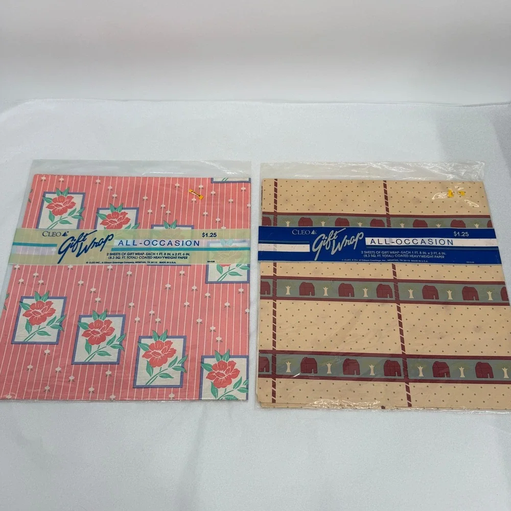 Cleo Gift Wrap Wrapping Paper Sheets Floral & House Country Core VTG Ephemera